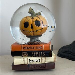 Halloween Pumpkin Musical Snow Globe with Witch Books